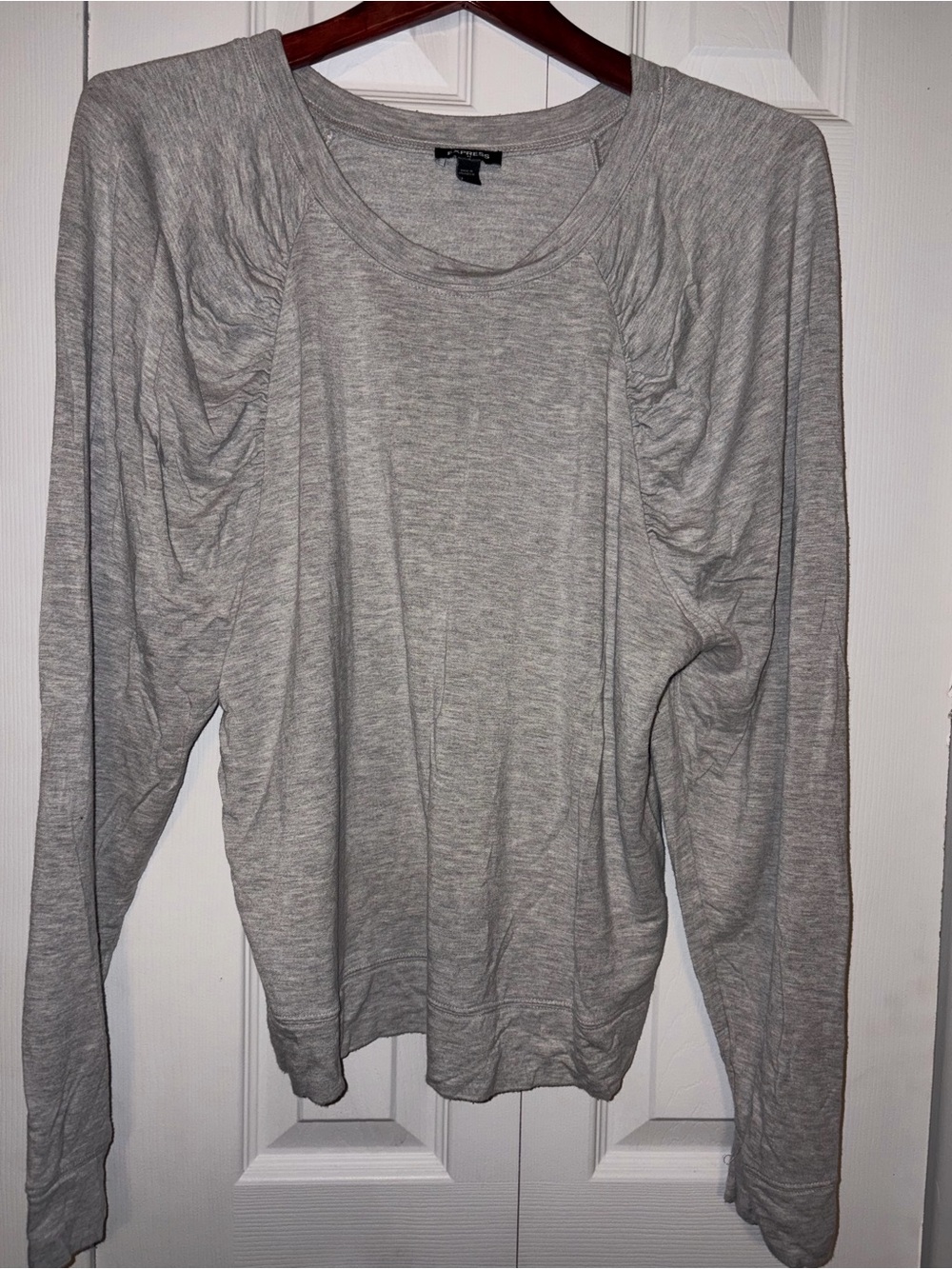 Express Gray Ruched Long Sleeve Scoop Neck Top Size L